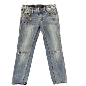 Lucky Brand Dylan Boyfriend Jeans Size 7 Adjustable Waist Heart Eye Lightening